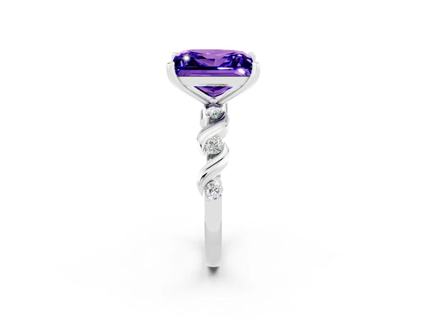 Platinum Princess Cut Tanzanite Solitaire Twisted Band with Round  Accents and Prong Setting