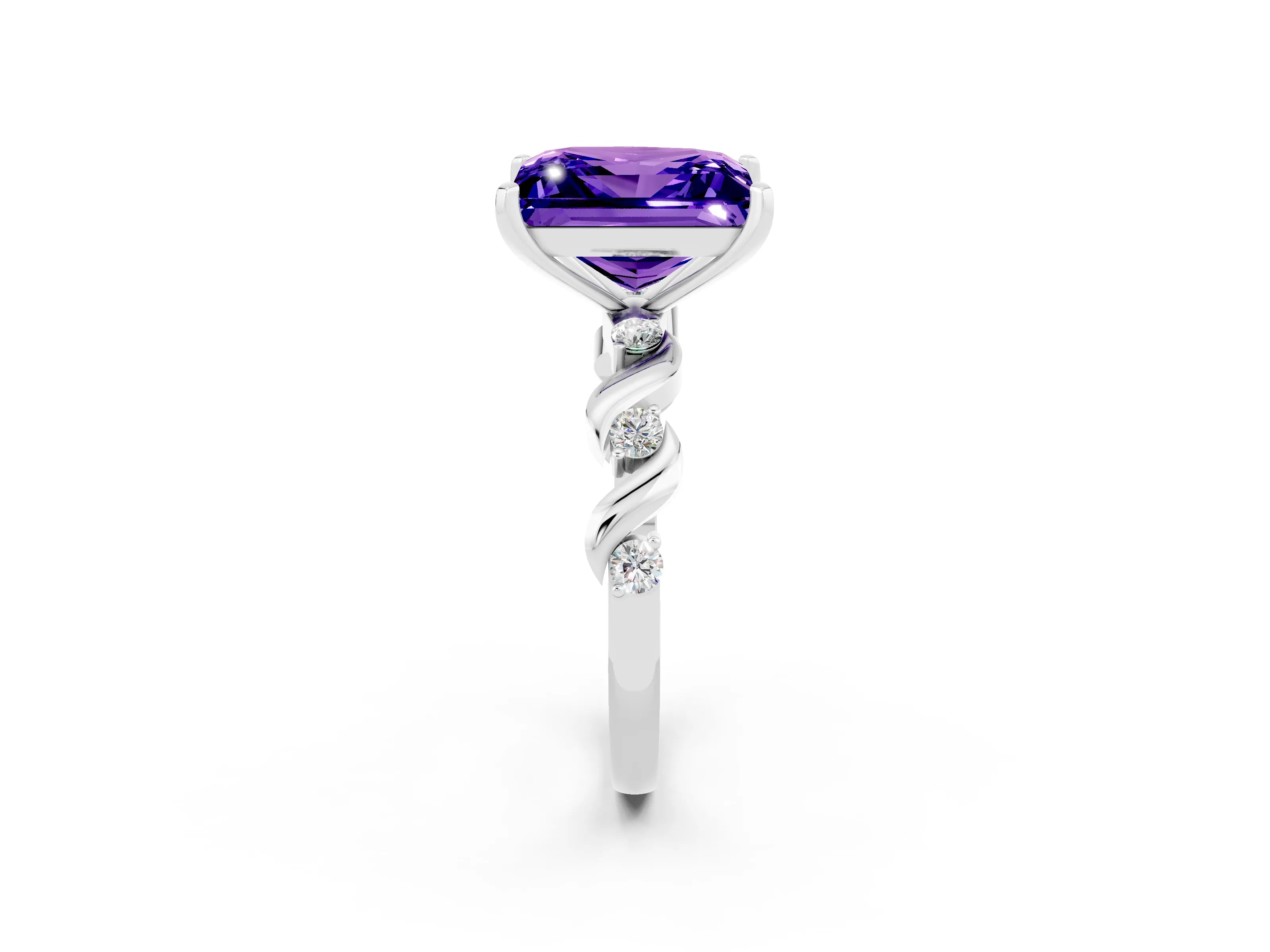 White gold Princess Cut Tanzanite Solitaire Twisted Band with Round  Accents and Prong Setting_14