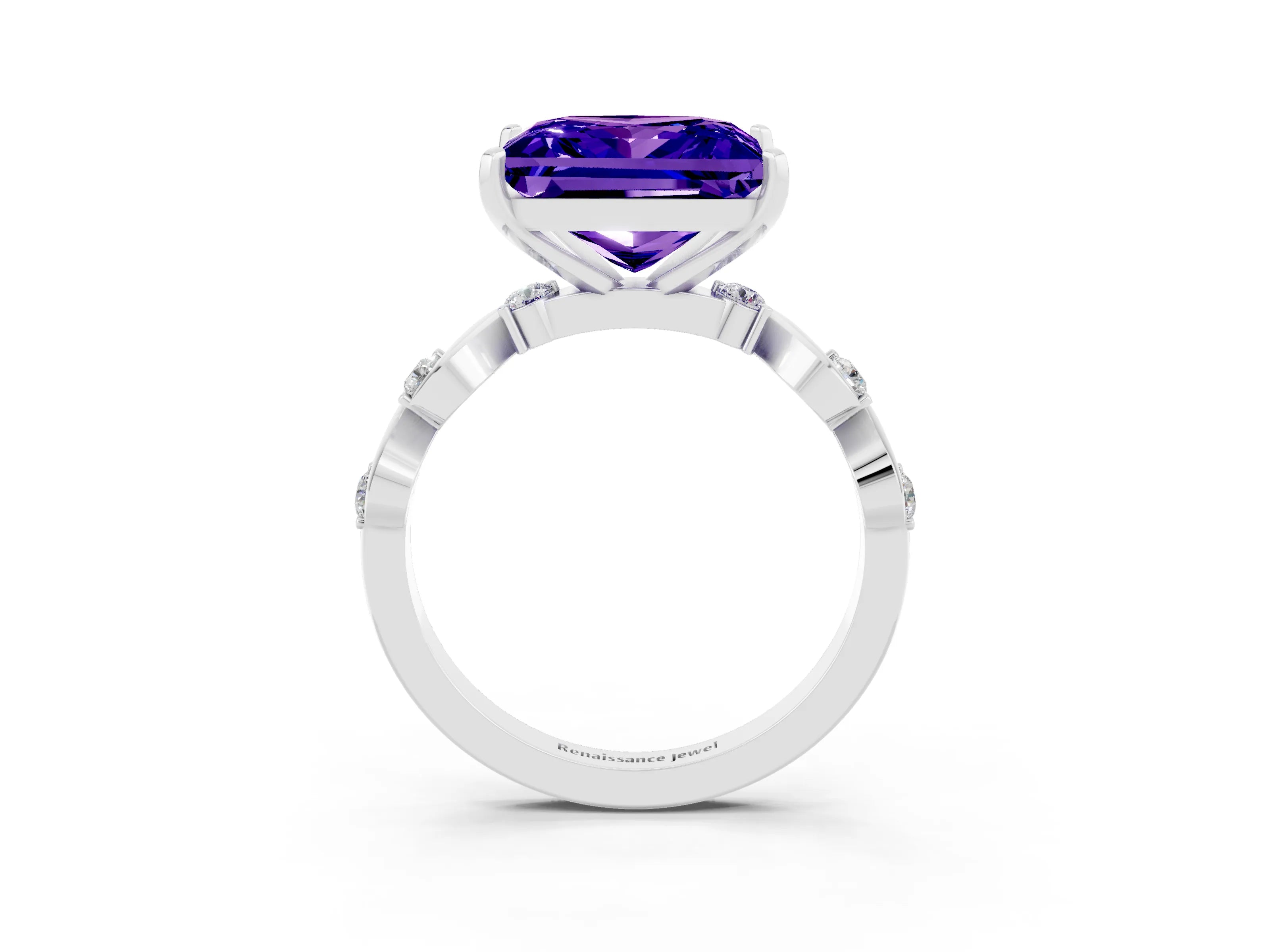 White gold Princess Cut Tanzanite Solitaire Twisted Band with Round  Accents and Prong Setting_15