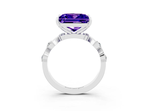 Platinum Princess Cut Tanzanite Solitaire Twisted Band with Round  Accents and Prong Setting