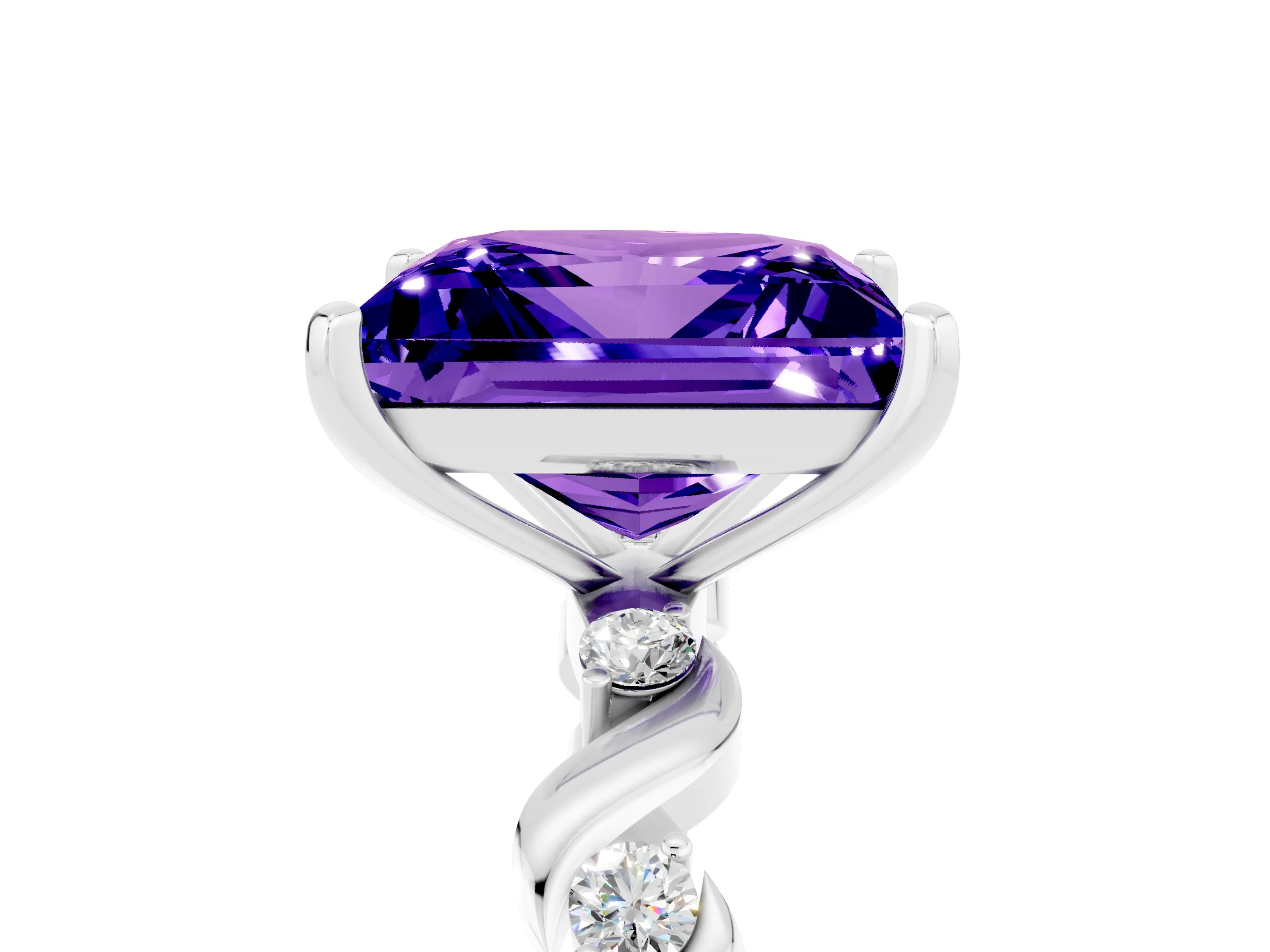 White gold Princess Cut Tanzanite Solitaire Twisted Band with Round  Accents and Prong Setting_17