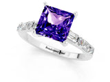 White gold Princess Cut Tanzanite Solitaire with Side Baguettes and Channel Set Band_1