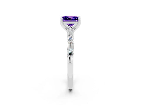 White gold Princess Cut Tanzanite Solitaire with Side Baguettes and Channel Set Band_2