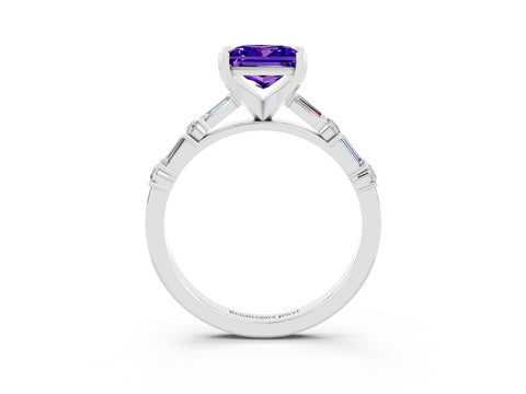 White gold Princess Cut Tanzanite Solitaire with Side Baguettes and Channel Set Band_3