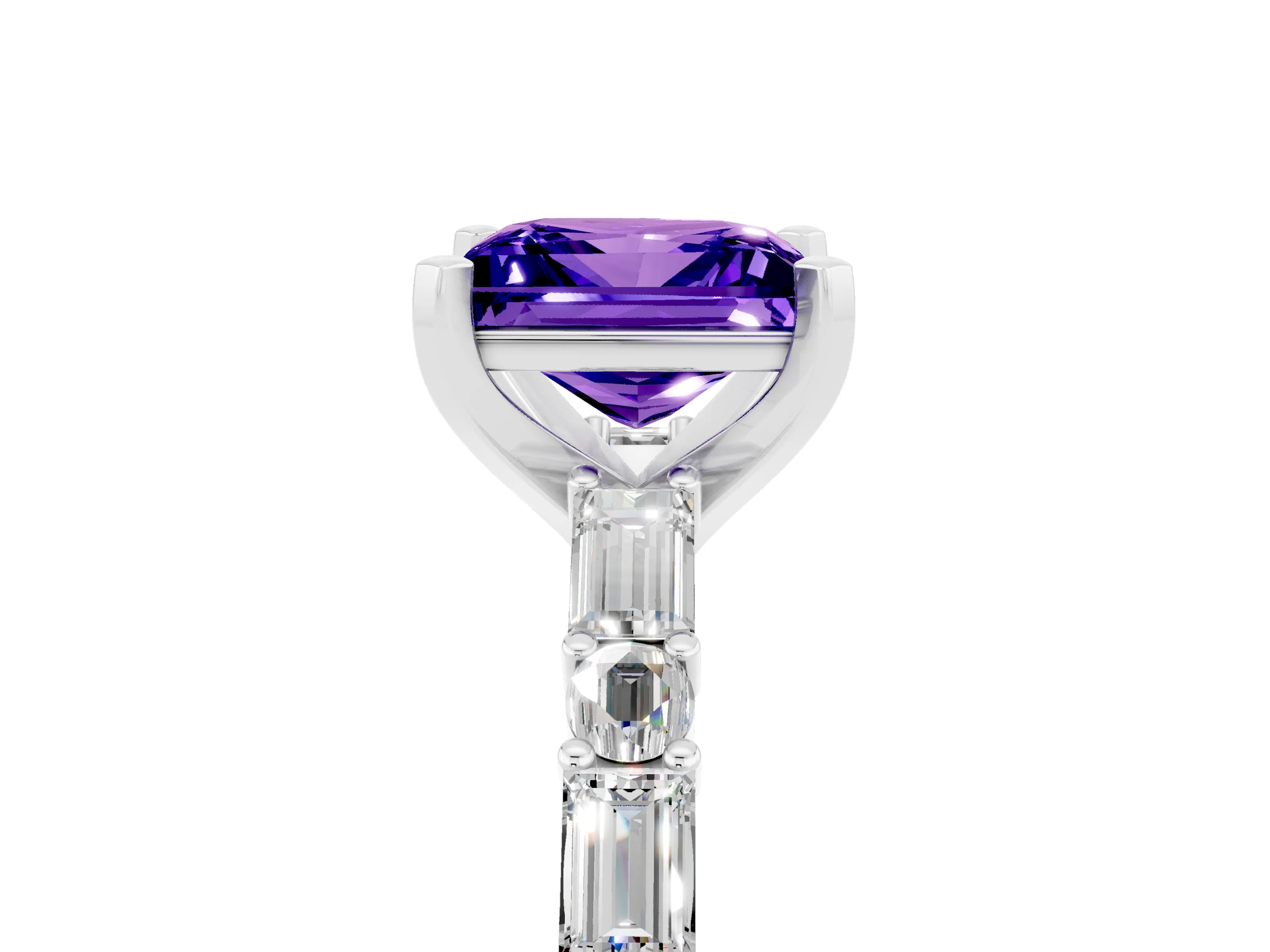 White gold Princess Cut Tanzanite Solitaire with Side Baguettes and Channel Set Band_5