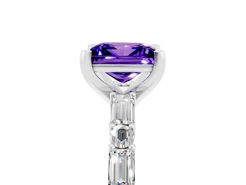 White gold Princess Cut Tanzanite Solitaire with Side Baguettes and Channel Set Band_5