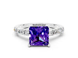 White gold Princess Cut Tanzanite Solitaire with Side Baguettes and Channel Set Band