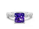 White gold Princess Cut Tanzanite Solitaire with Side Stones, Pave Band, Four-Prong Setting_36
