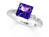 White gold Princess Cut Tanzanite Solitaire with Side Stones, Pave Band, Four-Prong Setting_37