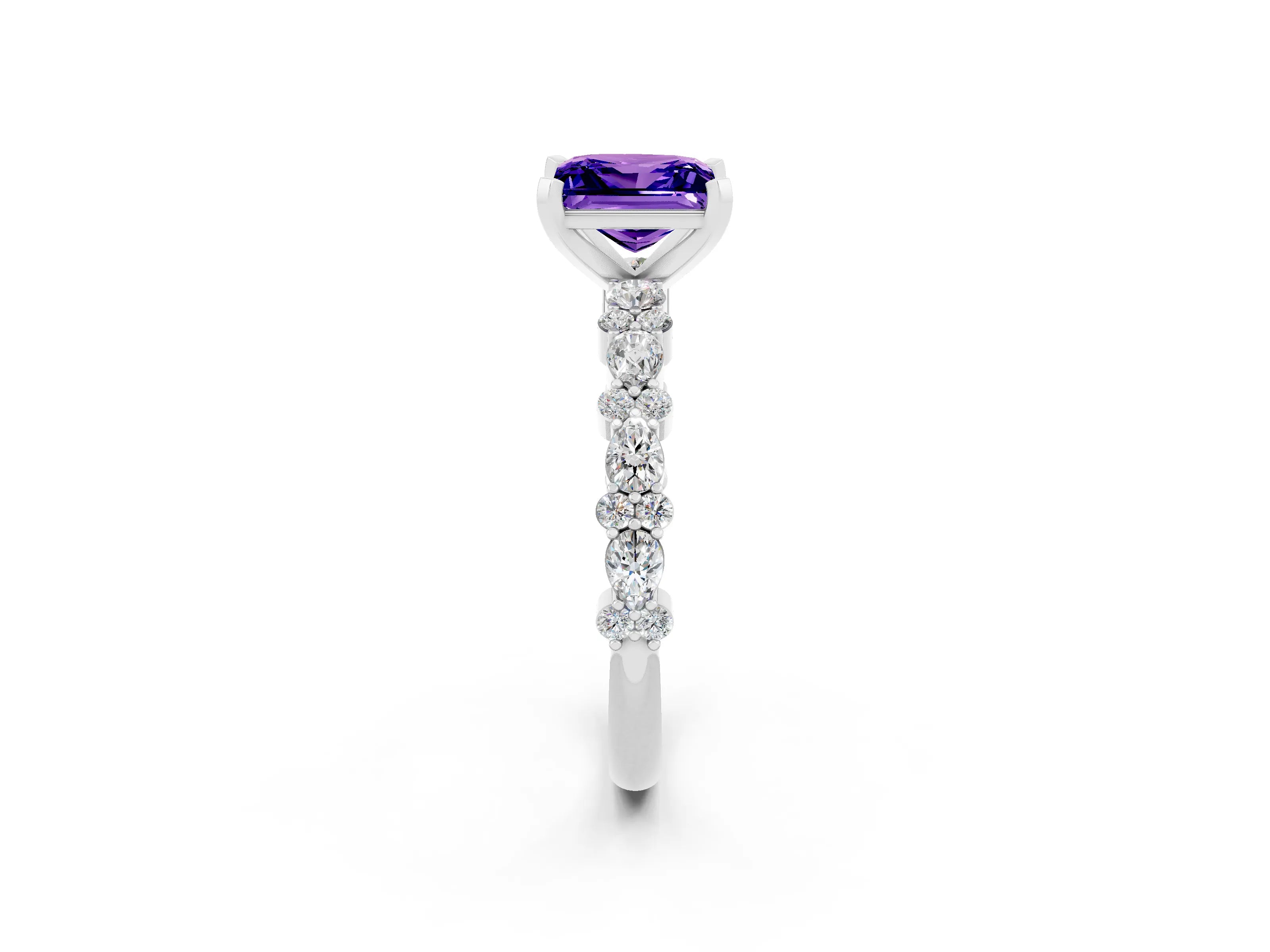 White gold Princess Cut Tanzanite Solitaire with Side Stones, Pave Band, Four-Prong Setting_38
