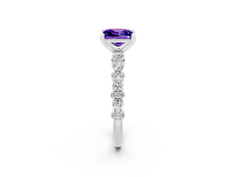 White gold Princess Cut Tanzanite Solitaire with Side Stones, Pave Band, Four-Prong Setting_38