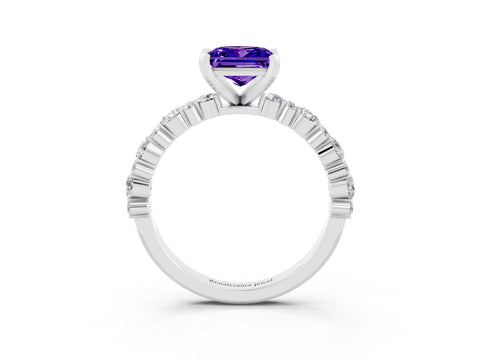 White gold Princess Cut Tanzanite Solitaire with Side Stones, Pave Band, Four-Prong Setting_39