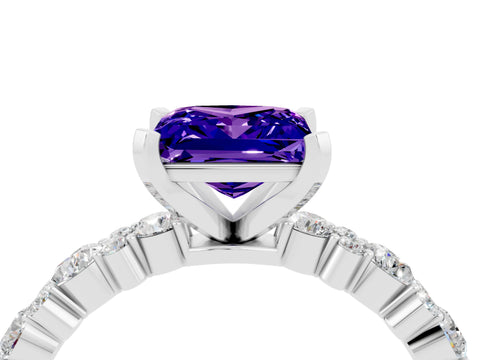 White gold Princess Cut Tanzanite Solitaire with Side Stones, Pave Band, Four-Prong Setting_40