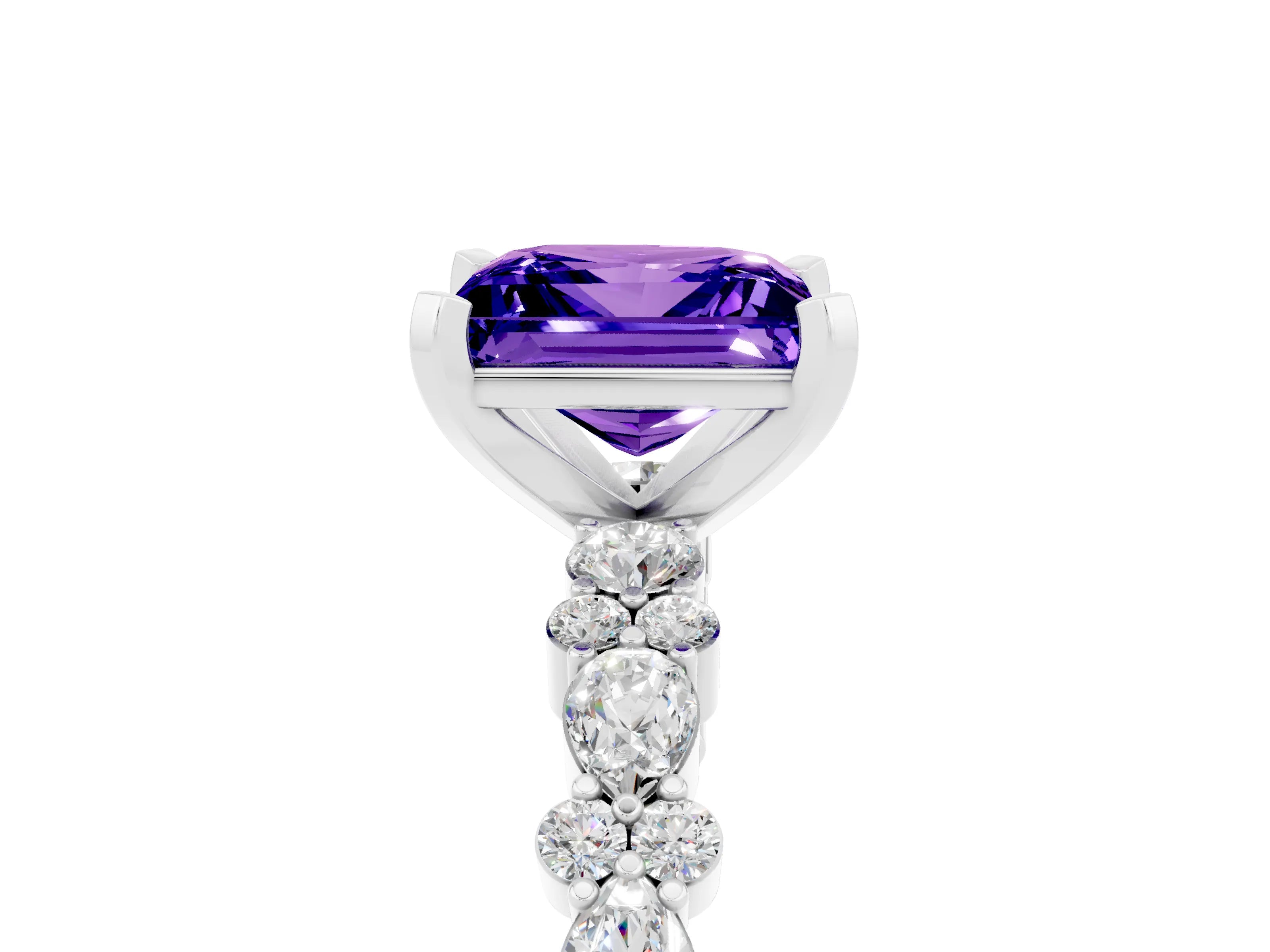White gold Princess Cut Tanzanite Solitaire with Side Stones, Pave Band, Four-Prong Setting_41