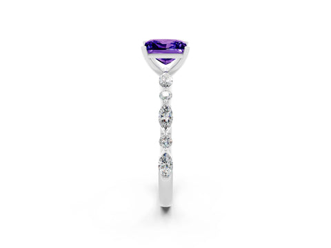White gold Princess Cut Tanzanite Solitaire with Side Stones on a Pavé Band and Four-Prong Setting_2