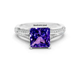 White gold Princess Cut Tanzanite Split Shank Engagement Ring with Pavé Band