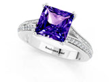 White gold Princess Cut Tanzanite Split Shank Engagement Ring with Pavé Band_1