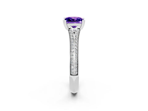 White gold Princess Cut Tanzanite Split Shank Engagement Ring with Pavé Band_2