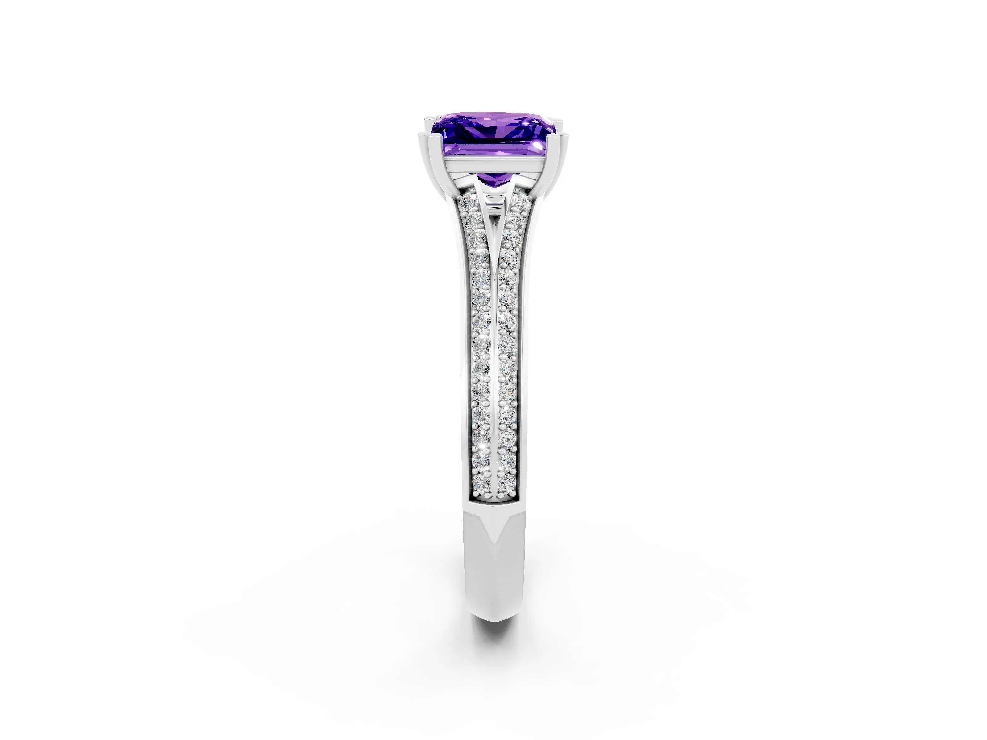 White gold Princess Cut Tanzanite Split Shank Engagement Ring with Pavé Band_2