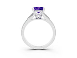 White gold Princess Cut Tanzanite Split Shank Engagement Ring with Pavé Band_3
