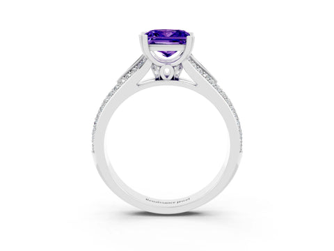 White gold Princess Cut Tanzanite Split Shank Engagement Ring with Pavé Band_3