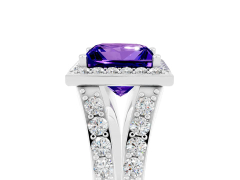 White gold Princess Cut Tanzanite Split Shank Halo Ring with Four-Prong Setting_58