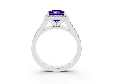 White gold Princess Cut Tanzanite Split Shank Halo Ring with Four-Prong Setting_63