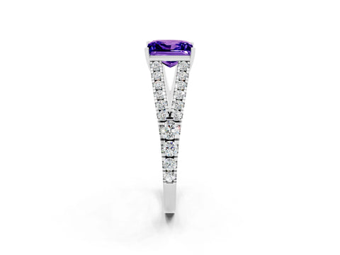 White gold Princess Cut Tanzanite Split Shank Pavé Engagement Ring with Four-Prong Setting_14