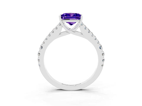 White gold Princess Cut Tanzanite Split Shank Pavé Engagement Ring with Four-Prong Setting_15