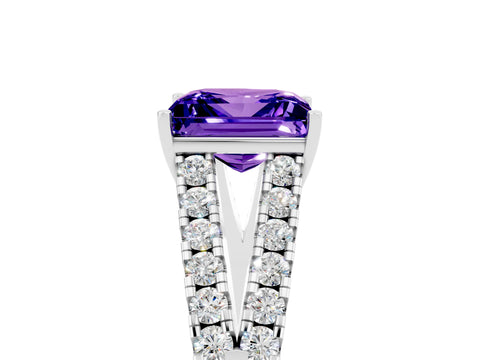 White gold Princess Cut Tanzanite Split Shank Pavé Engagement Ring with Four-Prong Setting_17