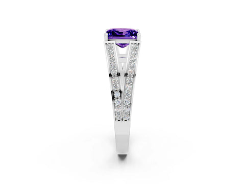 White gold Princess Cut Tanzanite Split Shank Ring with Pavé Band and Four-Prong Setting_2