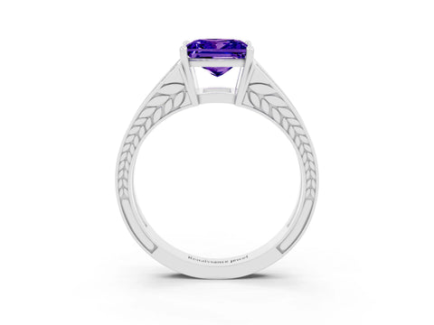 White gold Princess Cut Tanzanite Split Shank Ring with Pavé Band and Four-Prong Setting_3