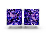 White gold Princess Cut Tanzanite Stud Earrings_12