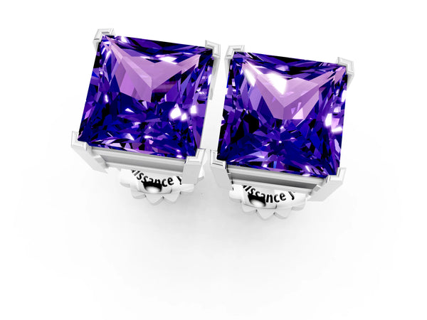 White gold Princess Cut Tanzanite Stud Earrings