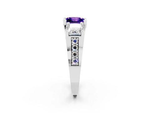 White gold Princess Cut Tanzanite Three-Stone Ring with Channel Set Band and Four-Prong Setting_2