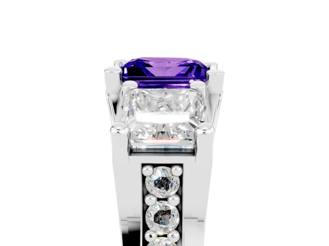 White gold Princess Cut Tanzanite Three-Stone Ring with Channel Set Band and Four-Prong Setting_5