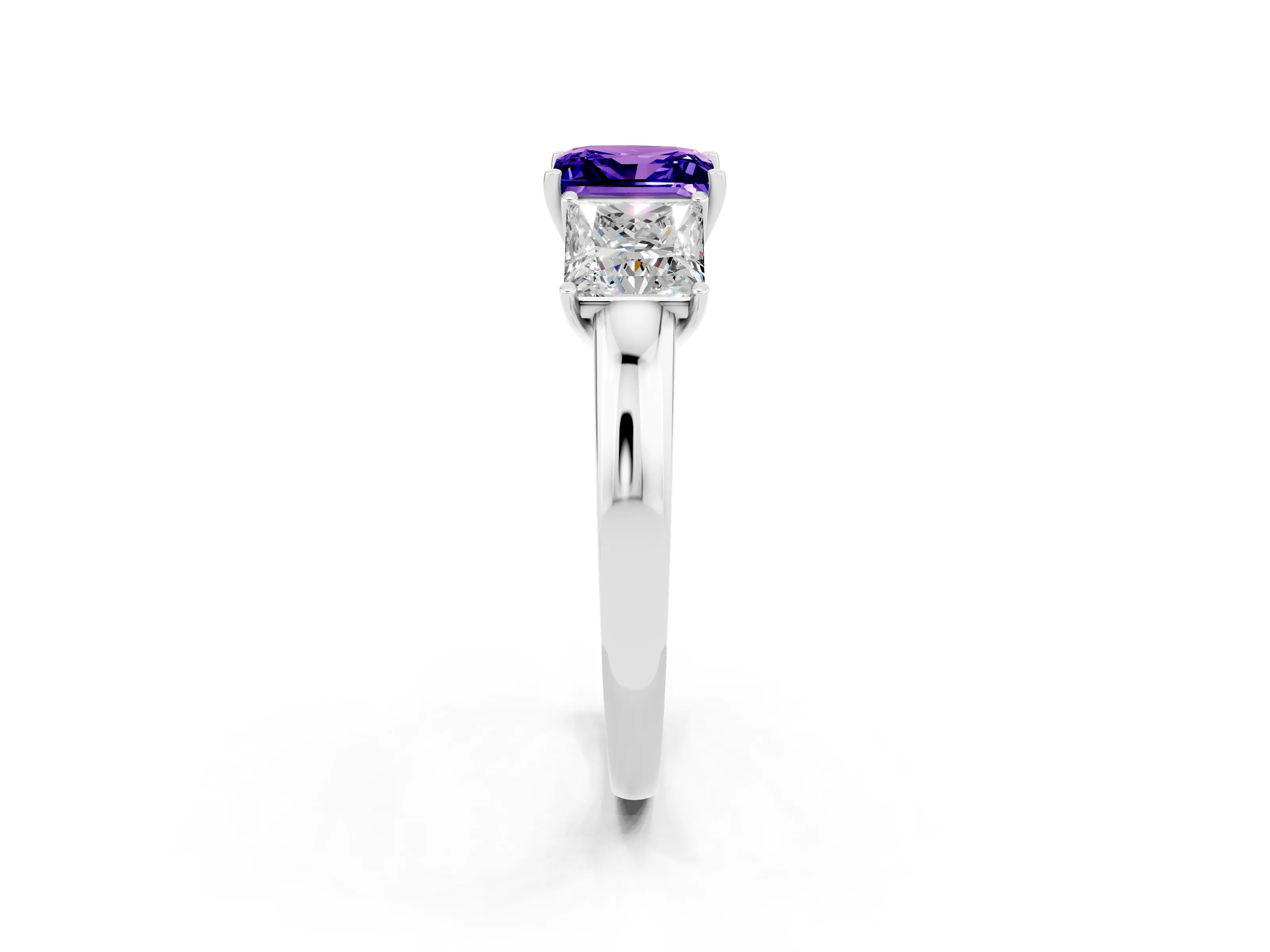 White gold Princess Cut Tanzanite Three-Stone Ring with Four-Prong Setting and Classic Band_2