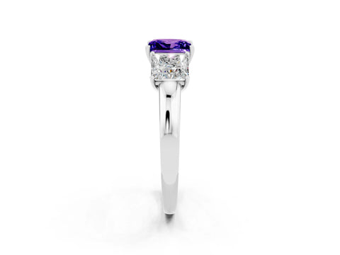 White gold Princess Cut Tanzanite Three-Stone Ring with Four-Prong Setting and Classic Band_2