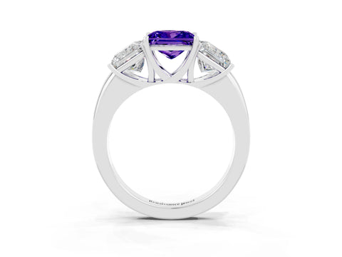 White gold Princess Cut Tanzanite Three-Stone Ring with Four-Prong Setting and Classic Band_3