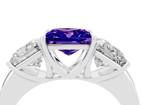 White gold Princess Cut Tanzanite Three-Stone Ring with Four-Prong Setting and Classic Band_4