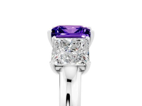 White gold Princess Cut Tanzanite Three-Stone Ring with Four-Prong Setting and Classic Band_5