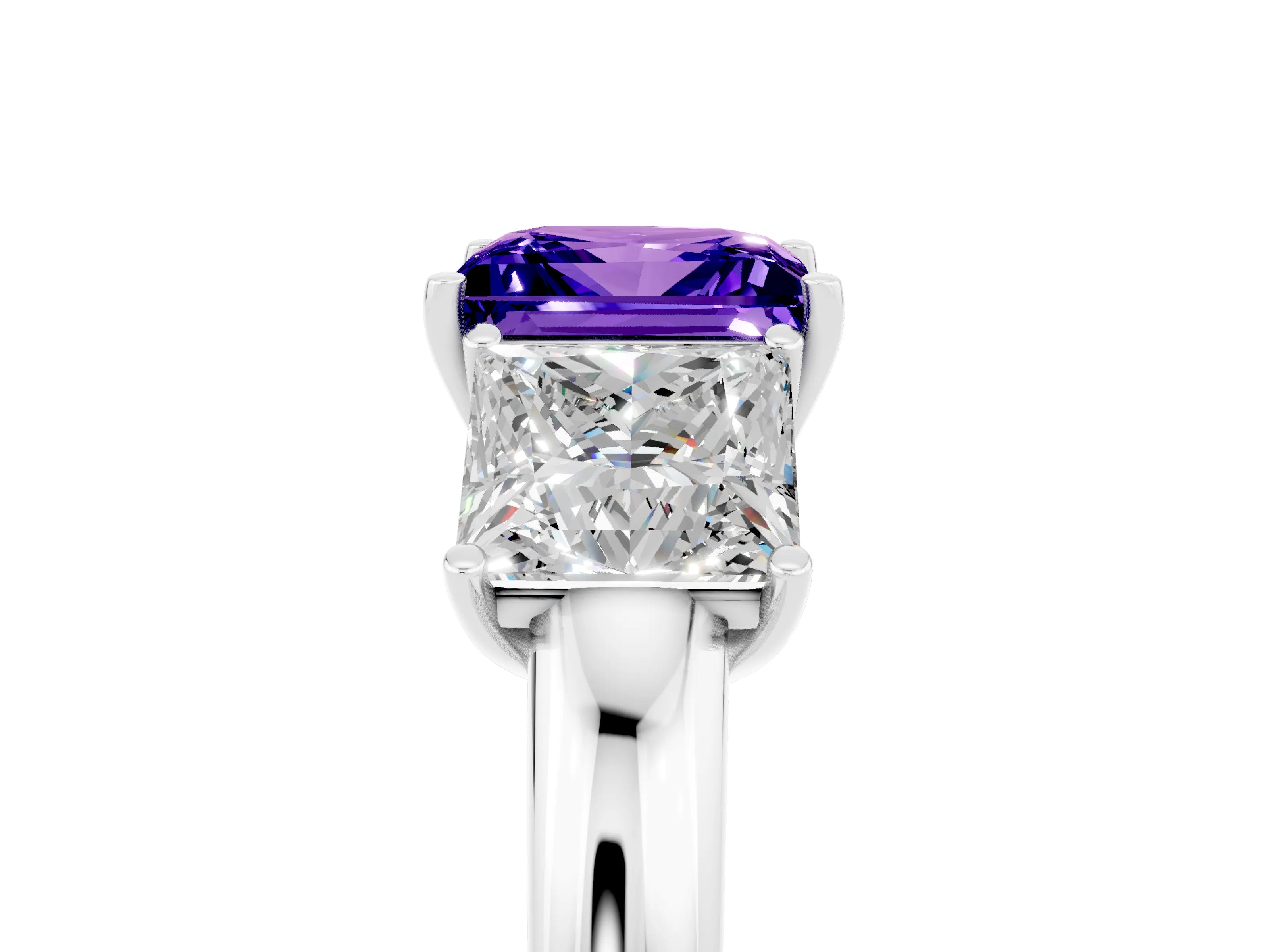 White gold Princess Cut Tanzanite Three-Stone Ring with Four-Prong Setting and Classic Band_5