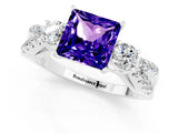 White gold Princess Cut Tanzanite Three-Stone Ring with Pavé Split Shank and Four-Prong Setting_1