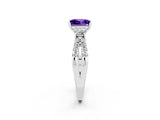White gold Princess Cut Tanzanite Three-Stone Ring with Pavé Split Shank and Four-Prong Setting_2