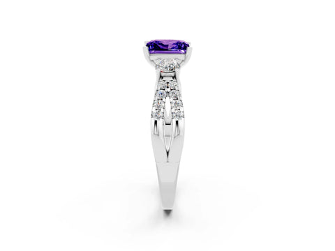 White gold Princess Cut Tanzanite Three-Stone Ring with Pavé Split Shank and Four-Prong Setting_2