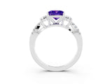 White gold Princess Cut Tanzanite Three-Stone Ring with Pavé Split Shank and Four-Prong Setting_3