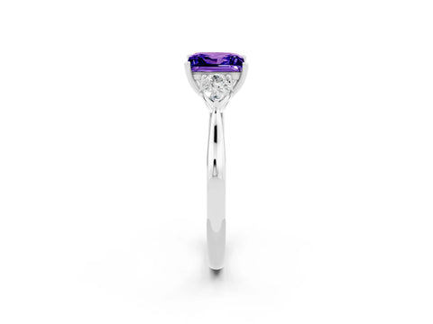 White gold Princess Cut Tanzanite Three-Stone Ring with Pear Side Stones and Four-Prong Setting_14