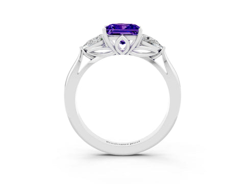 White gold Princess Cut Tanzanite Three-Stone Ring with Pear Side Stones and Four-Prong Setting_15