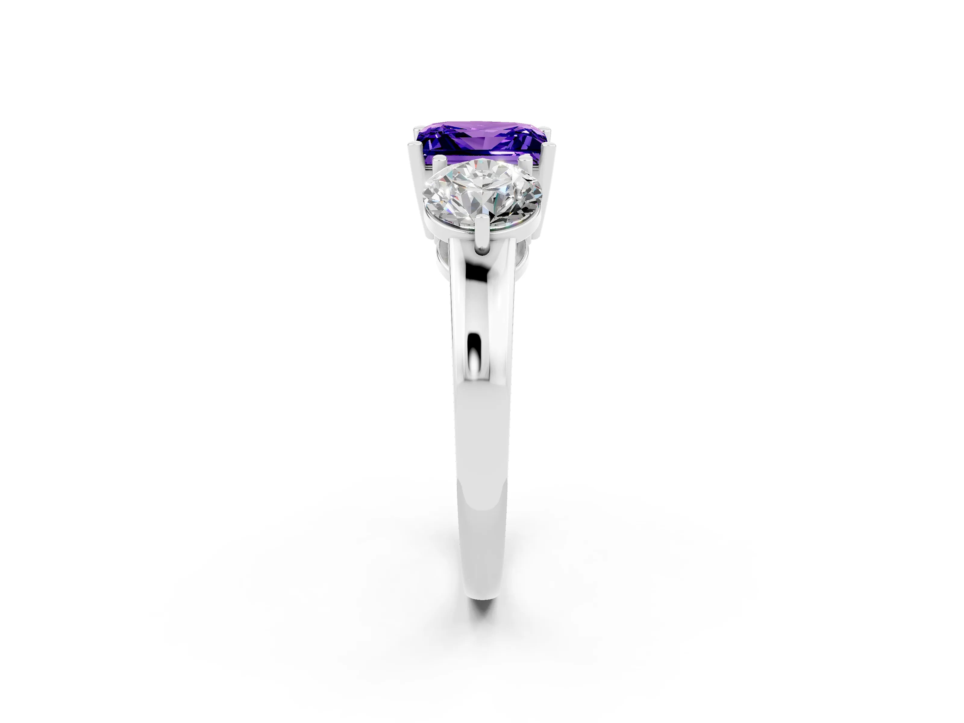 White gold Princess Cut Tanzanite Three-Stone Ring with Prong Setting and Classic Band_2