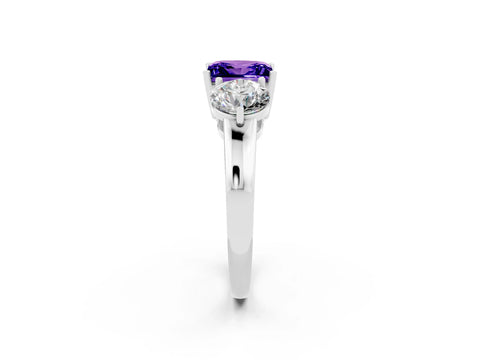 White gold Princess Cut Tanzanite Three-Stone Ring with Prong Setting and Classic Band_2